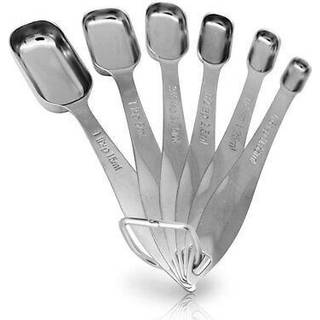 Nutrichef rustfrit stål måle skeer sæt - 6 pc kraftig oval formet metal måling ske til tør eller flydende ingredienser teskefuld og spiseskefuld