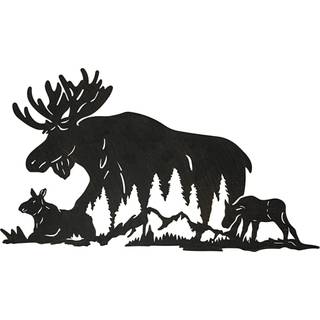 Laserskåret black metal majestætisk elgfamilie silhuet væg hængende kunst - rustik kabine eller lodge -stilindretning - dyrelivsinspireret hjem a