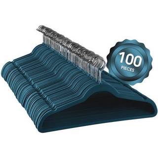 ELAMA 100 PIECE SET av Velvet Slim Profile Heavy Duty Felt hängare med rostfritt stål svängbara krokar i blått