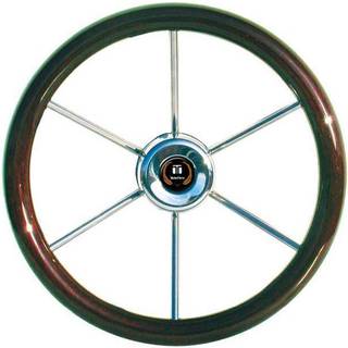 Bådrat motorbåd Dometic Iseo Wood 360, mahogni med rustfrit stål, Ø360 mm, med nav, passer 3/4" (19 mm) rataksel, brun