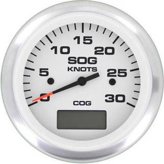 Knobmåler Veethree GPS Speedometer Lido, Ø86 mm, 12 V, GPS, NMEA 0183, sølv/hvid, 0 - 30 knob, uden giver