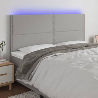 sengegavl med LED-lys 180x5x118/128 cm stof lysegrå