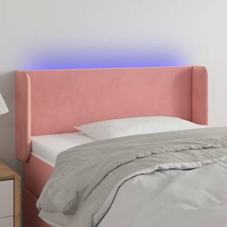 sengegavl med LED-lys 93x16x78/88 cm fløjl lyserød
