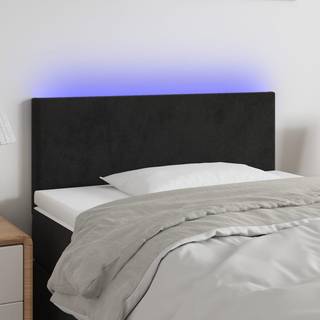 Sengegavl Med Led-Lys Velour - Sort / 90 x 5 x 78/88 cm