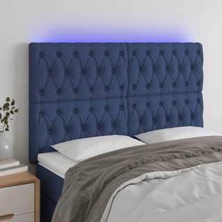 sengegavl med LED-lys 160x7x118/128 cm stof blå