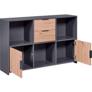 Pepeto skænk 2 skuffer, 2 låger, 3 hylder grå, Artisan eg dekor.
