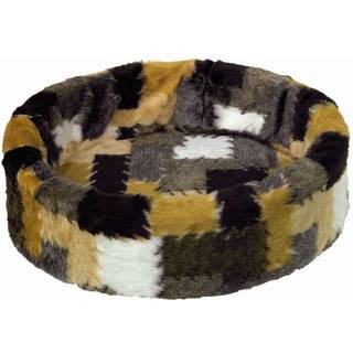 Plys seng, rund Patchwork - 70 cm - Brun