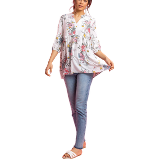 Roman Roman White Floral Print Boho Smock Top
