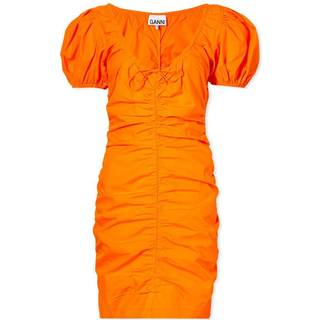 Ganni Ruched cotton poplin minidress - orange - L