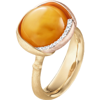 OLE LYNGGAARD COPENHAGEN Lotus 3, 18 kt. guld ring med rav og brillanter