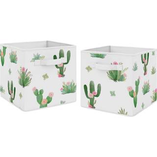 Sweet Jojo Designs Pink og Green Boho Watercolor Organizer Storager Storder Bins til Cactus Floral Collection - S?t p? 2