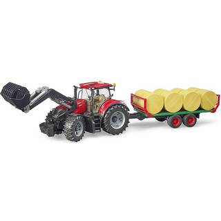 Bruder Case IH Optum 300 CVX with frontloader with bale transport trailer with 8 round bales