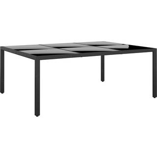havebord 200x150x75 cm hærdet glas og polyrattan sort