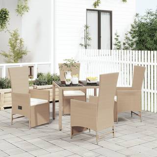 Spisebordssæt Til Haven 3 Dele Med Hynder Polyrattan Beige - 5 / 4 / 90 cm bordlængde