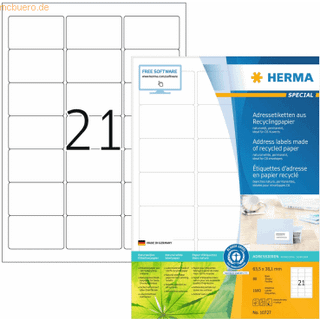 Herma etiket recycled 63,5x38,1mm, 21 etiketter pr ark, 80 ark, hvid