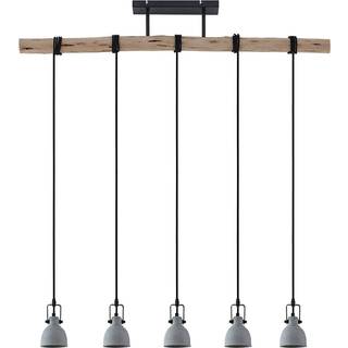 Lindby hængelampe Amilia, træ/beton, 5 lyskilder, 116 cm, GU10