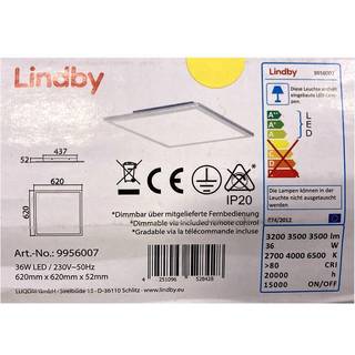 Lindby LED-panel Livel, CCT, 62 cm x 62 cm, fjernbetjening