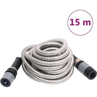 haveslange med sprøjtedyse 0,6" 15 m rustfrit stål sølvfarvet