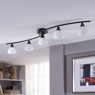 Lindby loftlampe Della, sort-guld, 110 cm, 5 lyskilder, E14