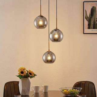 Lindby hængelampe Jurian, 32 cm, 3 lyskilder, bronze, røg, glas