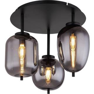 Blacky loftlampe, sort/røggrå, Ø 46 cm, glas, 3 lyskilder.