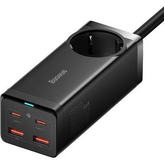 Baseus GaN3 Pro wall charger / powerstrip 2xUSB + 2xUSB-C + AC 100W (black) USB hub - 5 ports - Sort