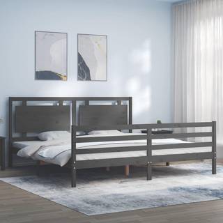 sengeramme med sengegavl 200x200 cm massivt træ grå