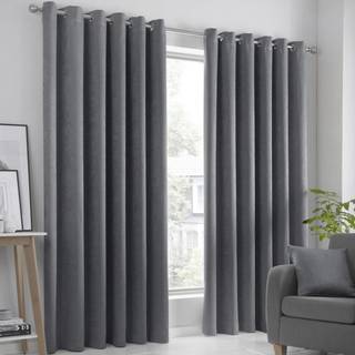 Fusion Fusion Grey Strata Room Darkening Woven Pair of Eyelet Curtains