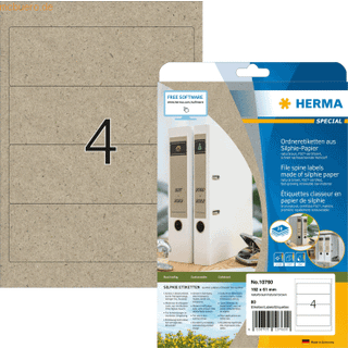 Herma etiket Silphie 192x61mm i kraftpapir, 4 etiketter pr ark, 20 ark, genbrugspapir