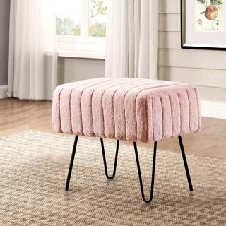 Hjem Soft Things Super Mink Faux Fur Pink Ottoman Bench 19 """" X 13 """" X 17 """" Rose Smoke Living Room Rest Road Engageway Makeup Bench End of Bed