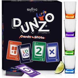 Dunzo - festversion af klassisk kortspil med 4 uknuselige briller - Tegn to Skip Reverse Get Hydrated - Fun Party Game & Funny Gifts - Adult Game