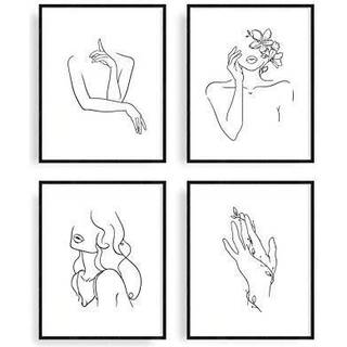 RIPGRIP MINIMALIST LINE ART PRINTS Sæt på 4 | Æstetiske plakater lejlighedsindretning minimalistisk kunst print fin linje kunst sort og hvid abst
