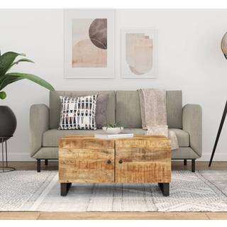 Sofabord 80X50X40 Cm Massivt Mangotræ Og Konstrueret Træ - Lyst træ