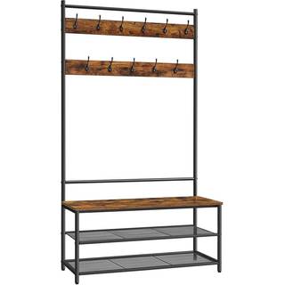 Vasagle Coat Rack med skobænk, 11 justerbare hylder, rustik brun og sort