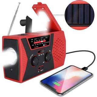 Transportabel Nødradio med Håndsving, 2000mAh Powerbank og SOS Alarm - Rød