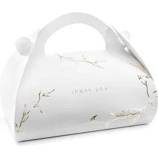 10 stk. Kageæsker Hvid med Guld Design i Karton – Ideelle til Gaver &amp; Delikatesser 16x8,5x9,5 cm