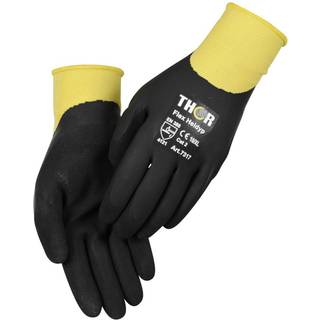 THOR Flex Heldyp Heldyppet latexhandske 11, sort, polyester/latex, med gul ribkant