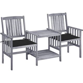 Havestole Med Tebord Og Hynder Massivt Akacietræ - Sort