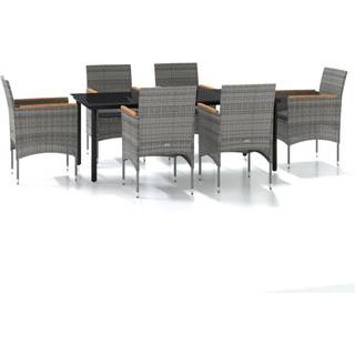 Udendørs Spisebordssæt 3 Dele med Hynder Sort - Grå og sort / 200 cm bordlængde / 6