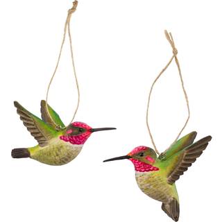 Wildlife Garden Decobirds Håndskåret Fugl Annas Kolibri - Træfigurer Massiv Træ Grøn - WG4675