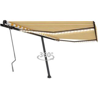 markise m. LED-lys 450x300 cm manuel betjening gul og hvid