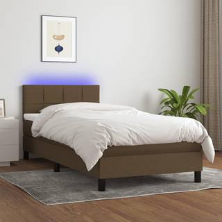 kontinentalseng med LED-lys 100x200 cm stof mørkebrun