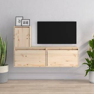 tv-skabe 3 dele massivt fyrretræ