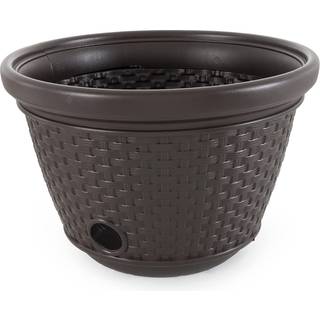 Suncast Plastic Wicker Outdoor Garden Slange Opbevaringsholder Hideaway Pot til 100 fod lange slanger med 4 dr?nhuller til veranda eller have jav