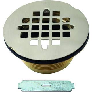 WestBrass D206B-07 2 """" No-Caulk Brass Compression Shower Drain med 4-1/4 """" Round Grid Cover 1-Pack Satin Nickel