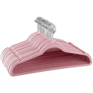 Elama Home 30 Piece Velvet Slim Profile Heavy Duty Følte bøjler med rustfrit stål drejelige kroge i lyserød 30pc