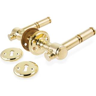 Skovshoved dørhåndtag i blank messing uden lak inkl. roset og nøgleskilt