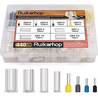 Ruikarhop 440pcs AWG (2/0 1/0 2 4 10 12 14 16) Wire Ferrules Kits Crimp Terminal Connector Sleeves