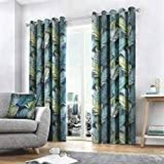 Fusion Fusion Green Tropical Leaves Lined Eyelet Curtains