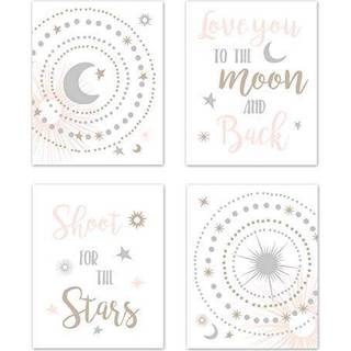 Sweet JoJo Designs Blush Pink Gold Grey and White Star and Moon Wall Art Prints Room Decor til Baby Nursery and Kids For Celestial Collection - S